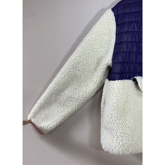 Ivory Ella Pullover Women's SMALL Cream Purple 1/2 Zip Hood Sherpa Puffer Jacket - Picture 6 of 9
